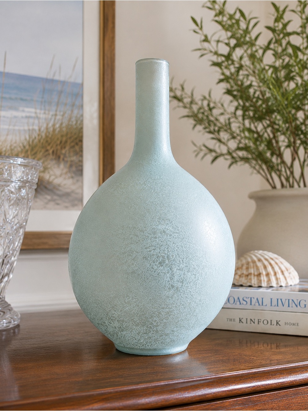 NWT Pottery Barn Frosted Seaglass Bottle Vase Coastal Aqua